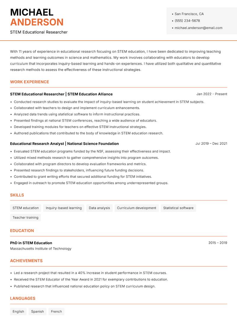 Educational Researcher Resume Template