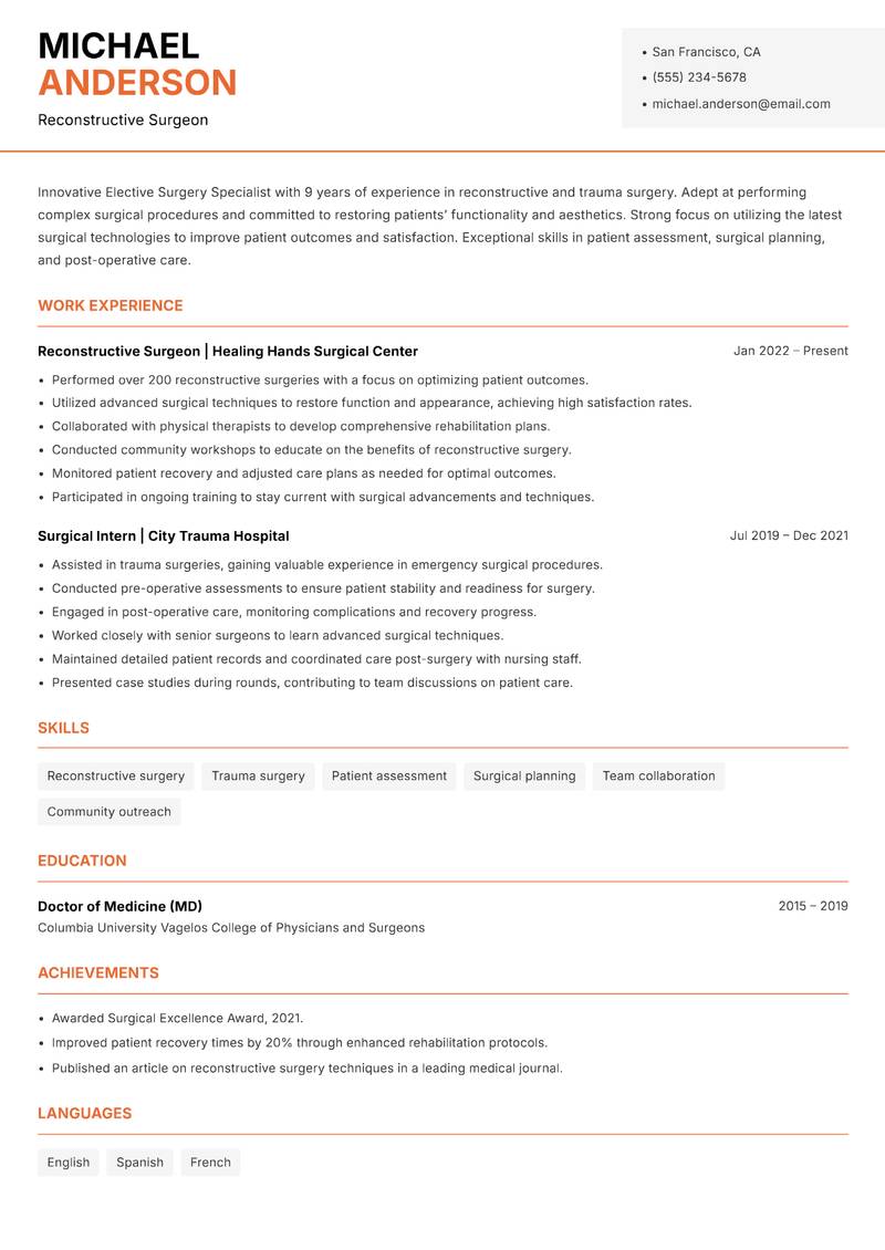 Elective Surgery Specialist Resume Template