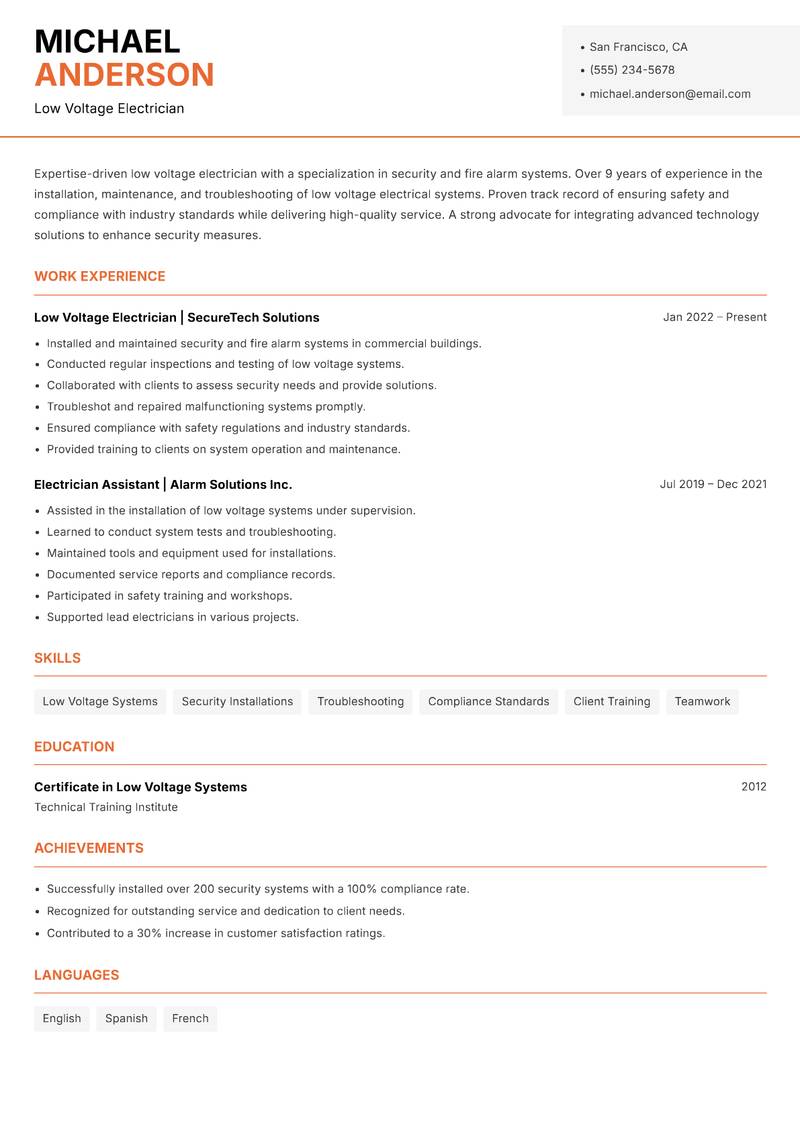 Electrician Resume Template
