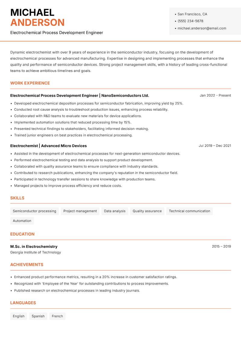 Electrochemist Resume Template
