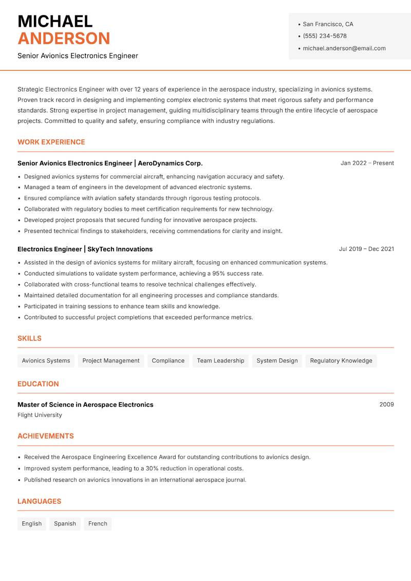 Electronics Engineer Resume Template