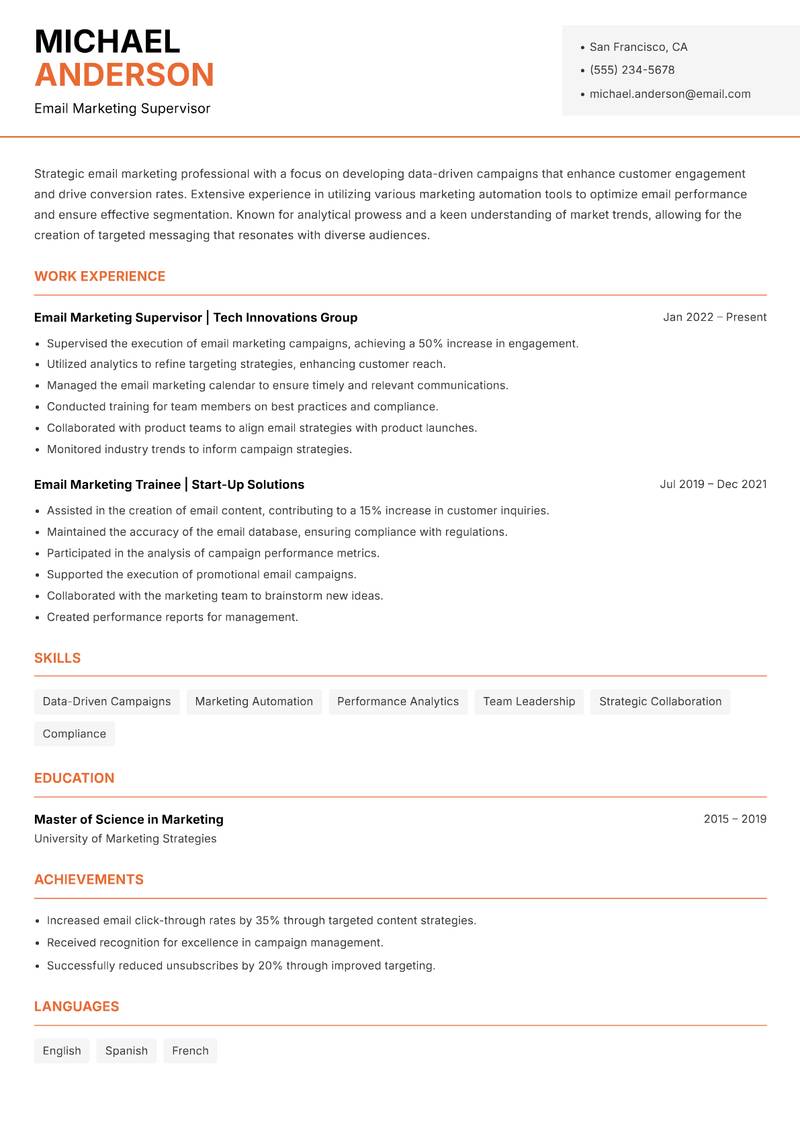 Email Marketing Executive Resume Template