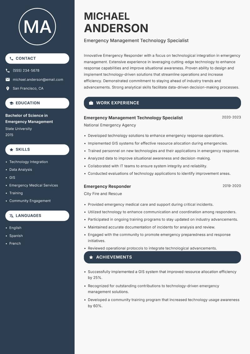 Emergency Responder Resume Preview Example