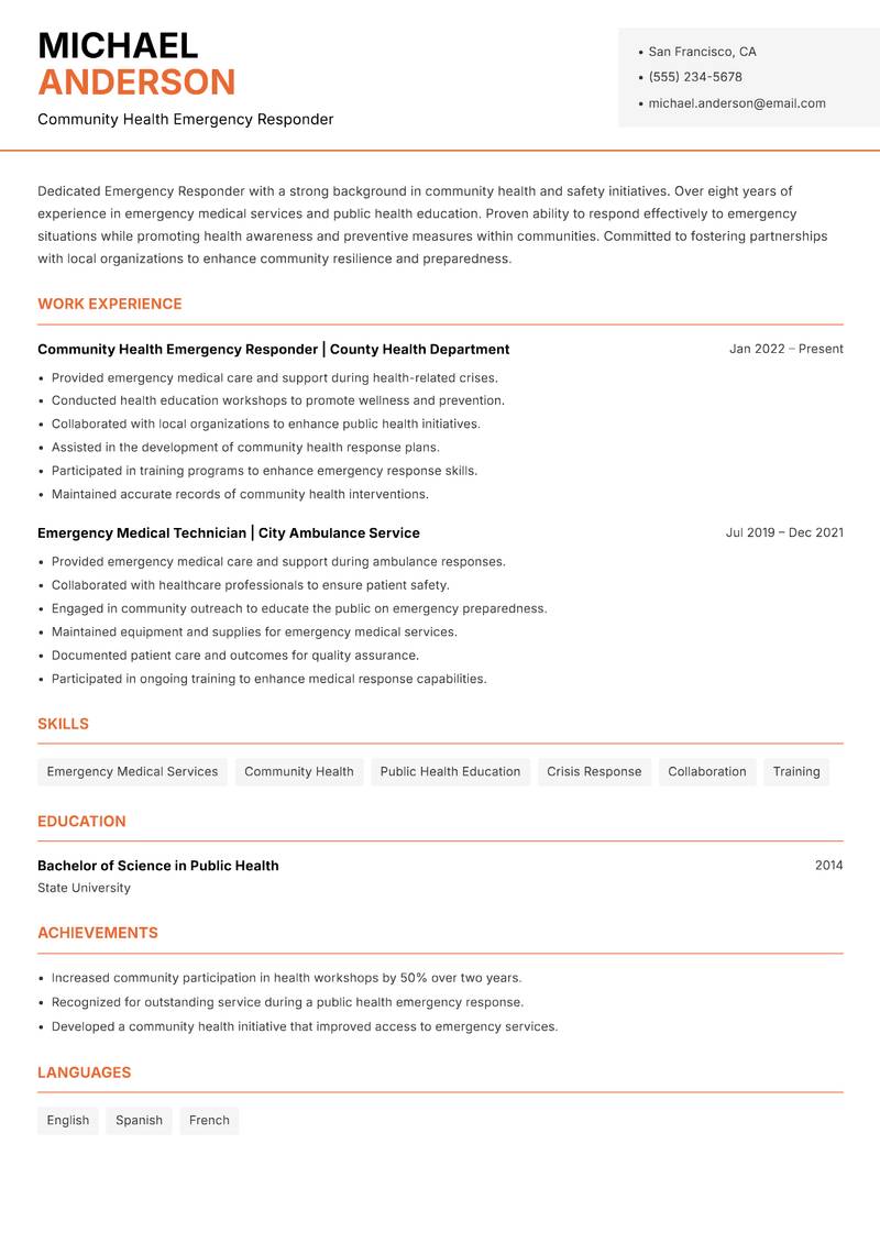 Emergency Responder Resume Template