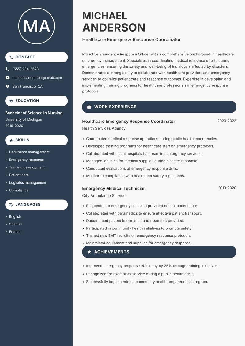 Emergency Response Officer Resume Preview Example