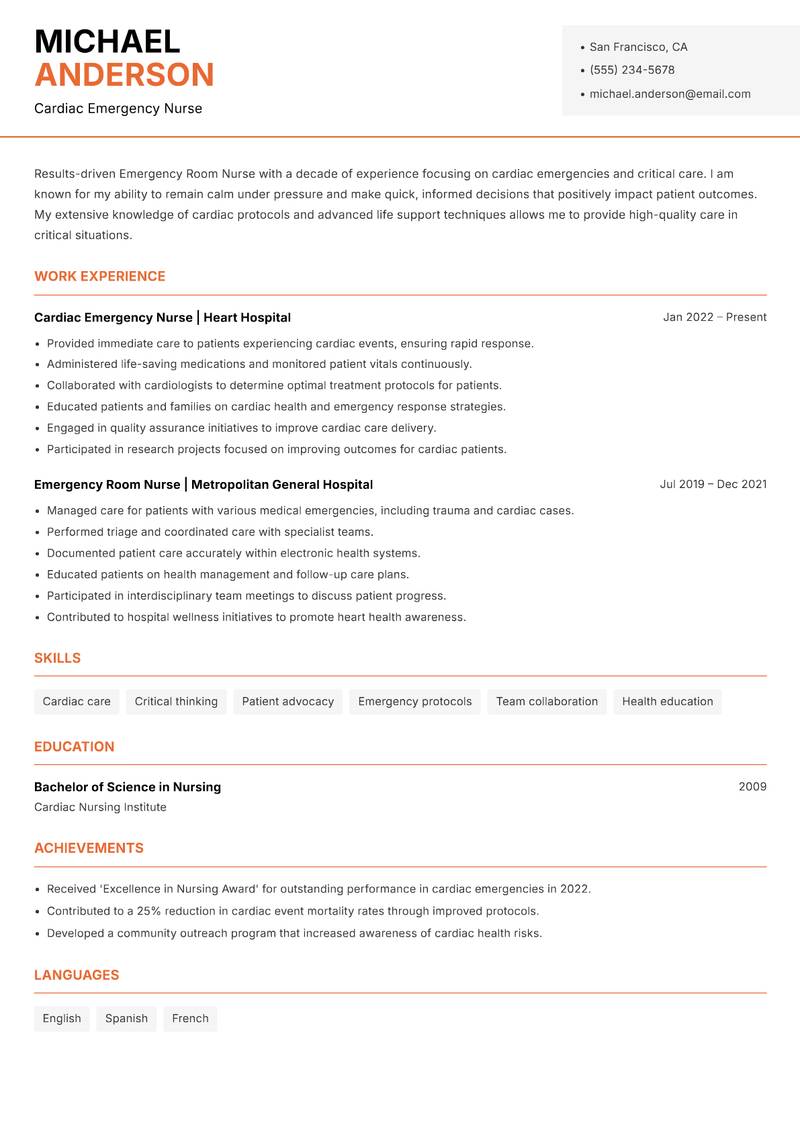 Emergency Room Nurse Resume Template