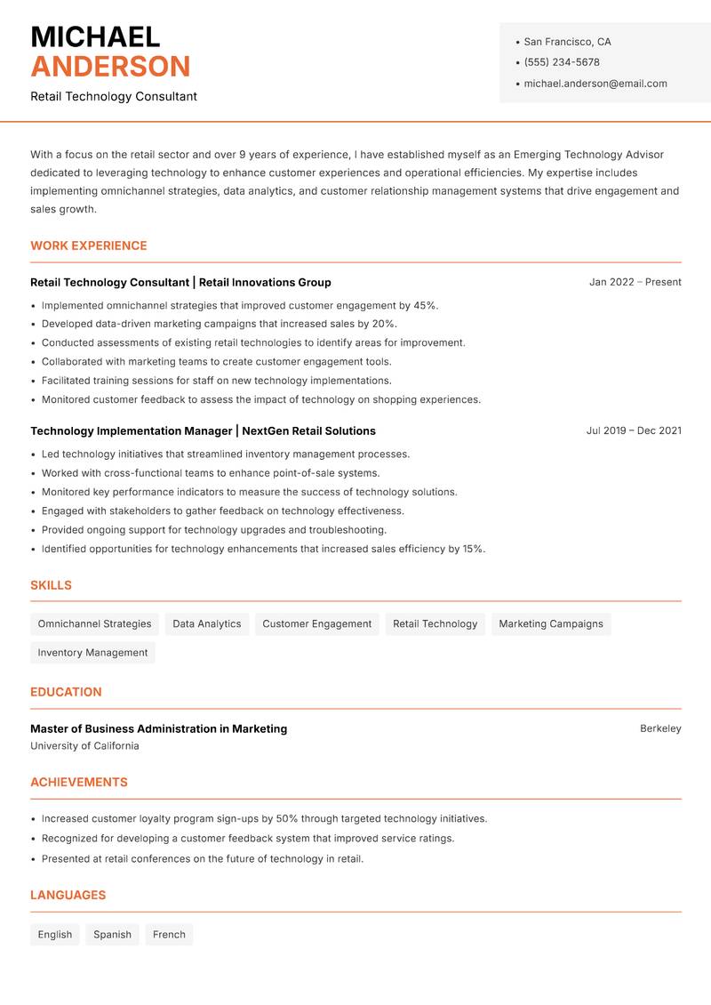 Emerging Technology Advisor Resume Template