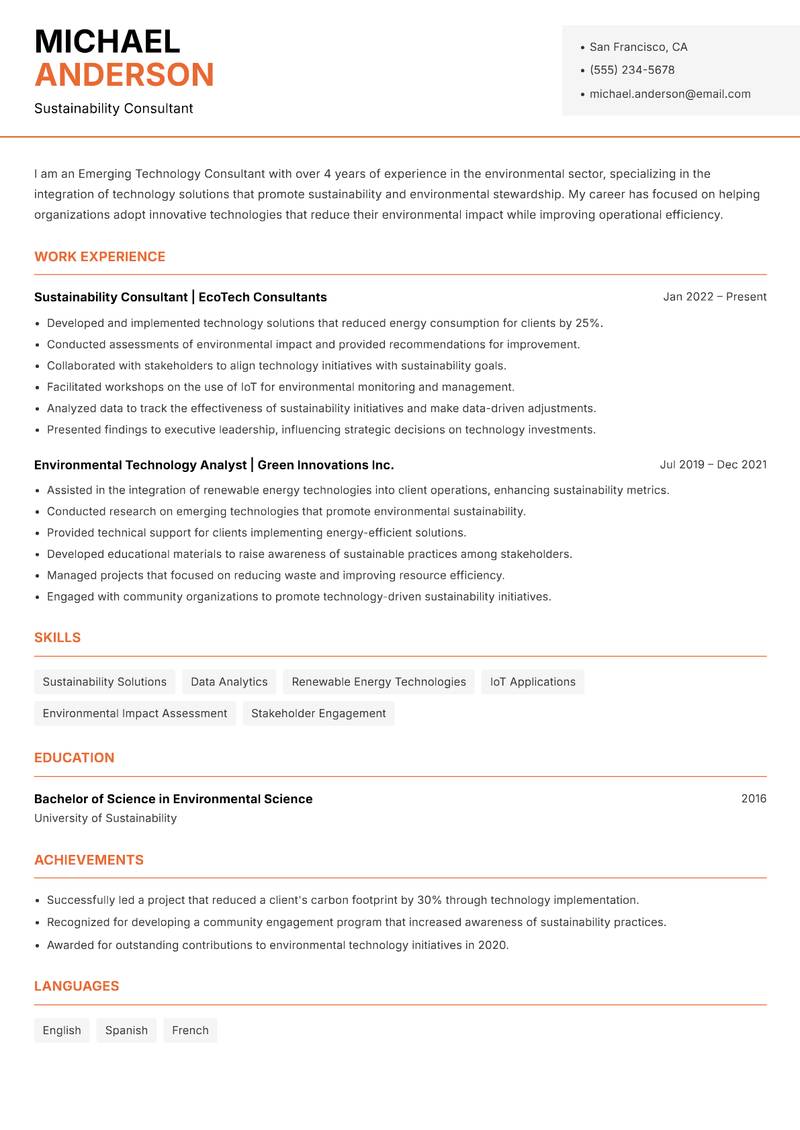 Emerging Technology Consultant Resume Template