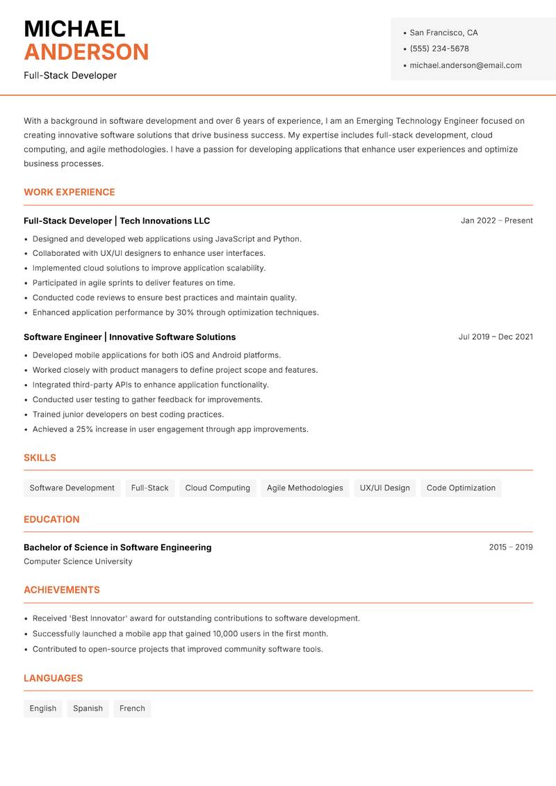 Emerging Technology Engineer Resume Template