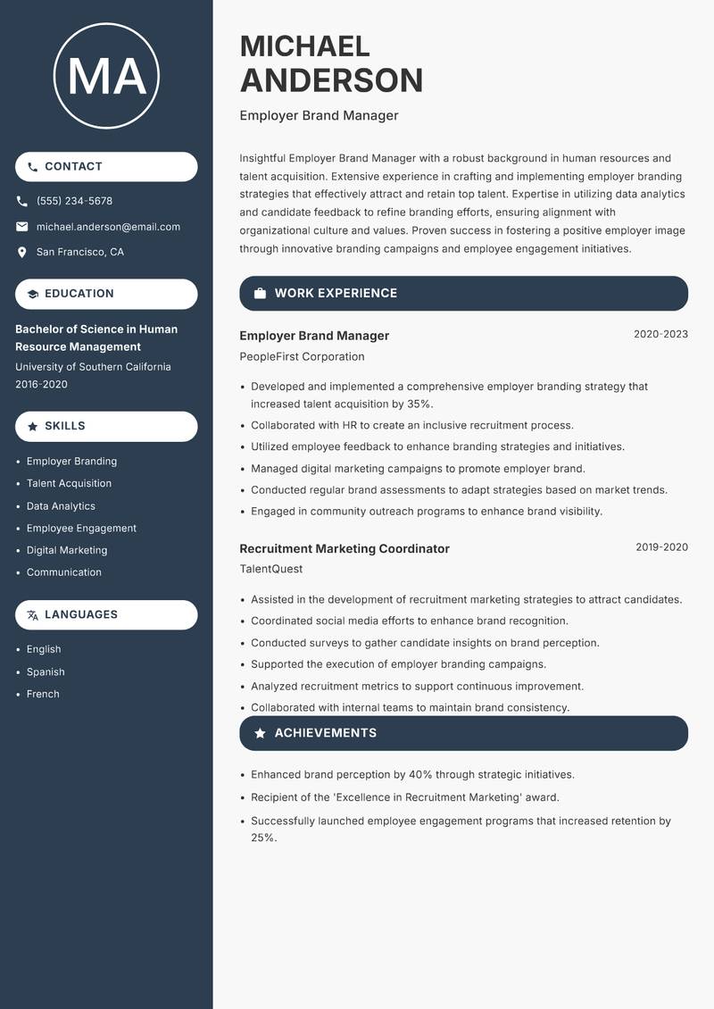 Employer Brand Manager Resume Preview Example