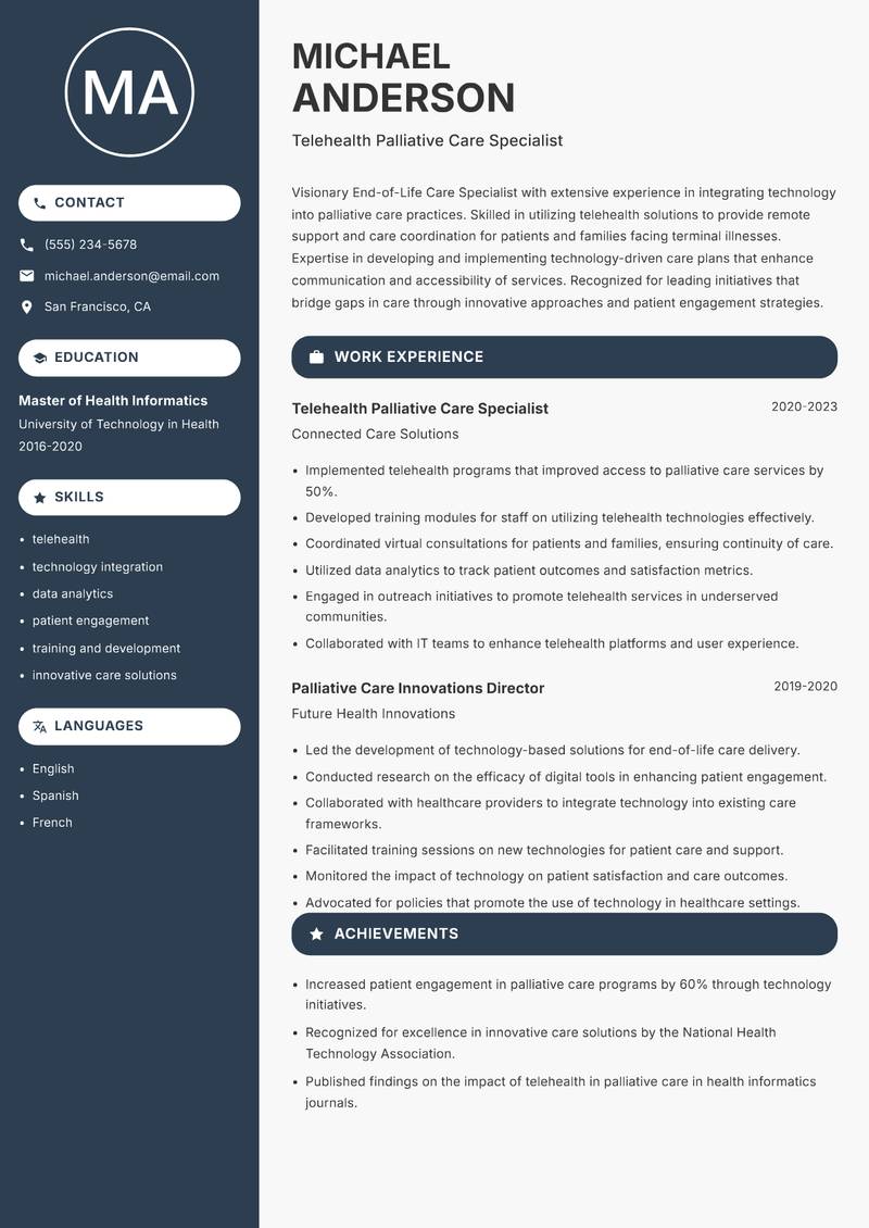 End-of-Life Care Specialist Resume Preview Example