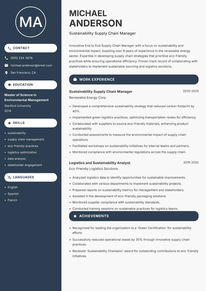 End to End Supply Chain Manager Resume Preview Example