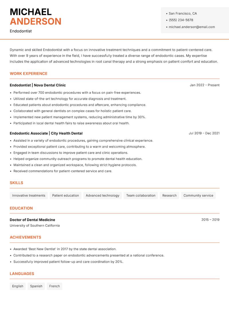Endodontist Resume Template