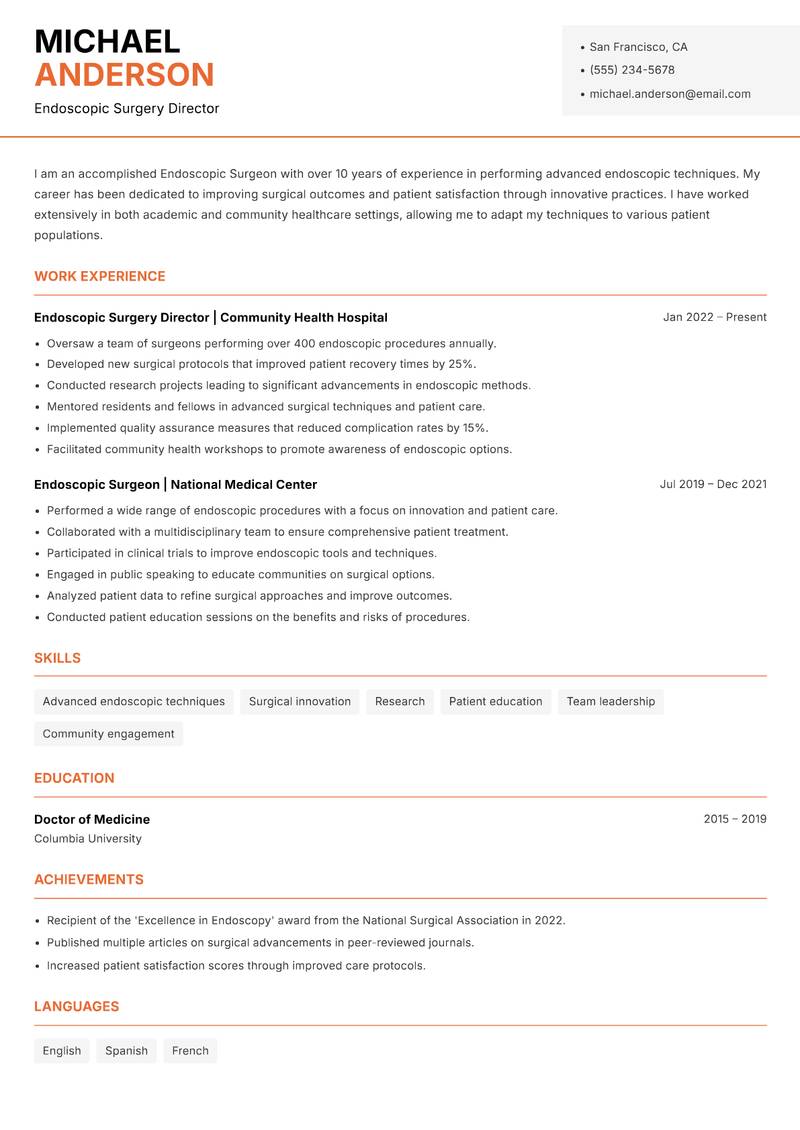 Endoscopic Surgeon Resume Template