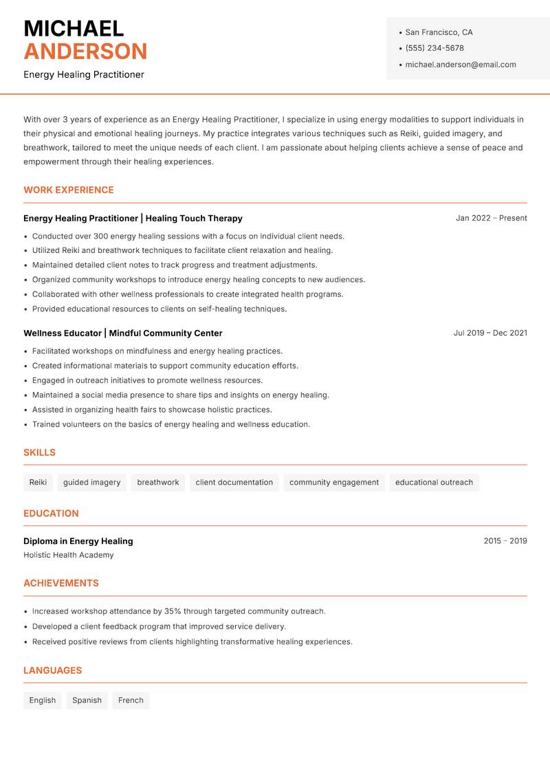 Energy Healing Practitioner Resume Template