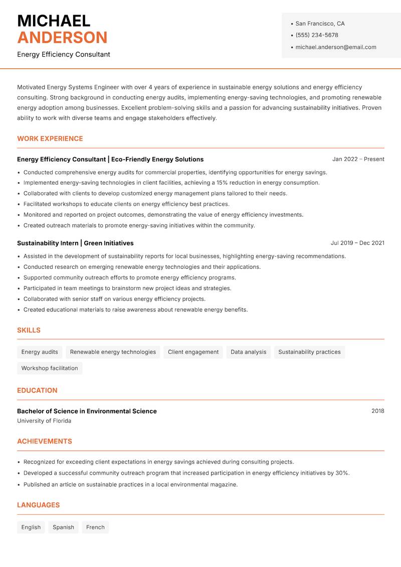 Energy Systems Engineer Resume Template