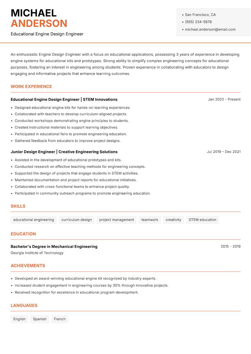 Engine Design Engineer Resume Template