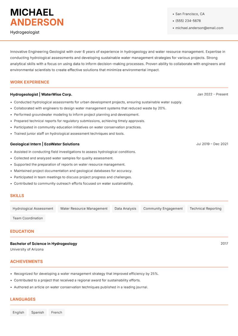Engineering Geologist Resume Template