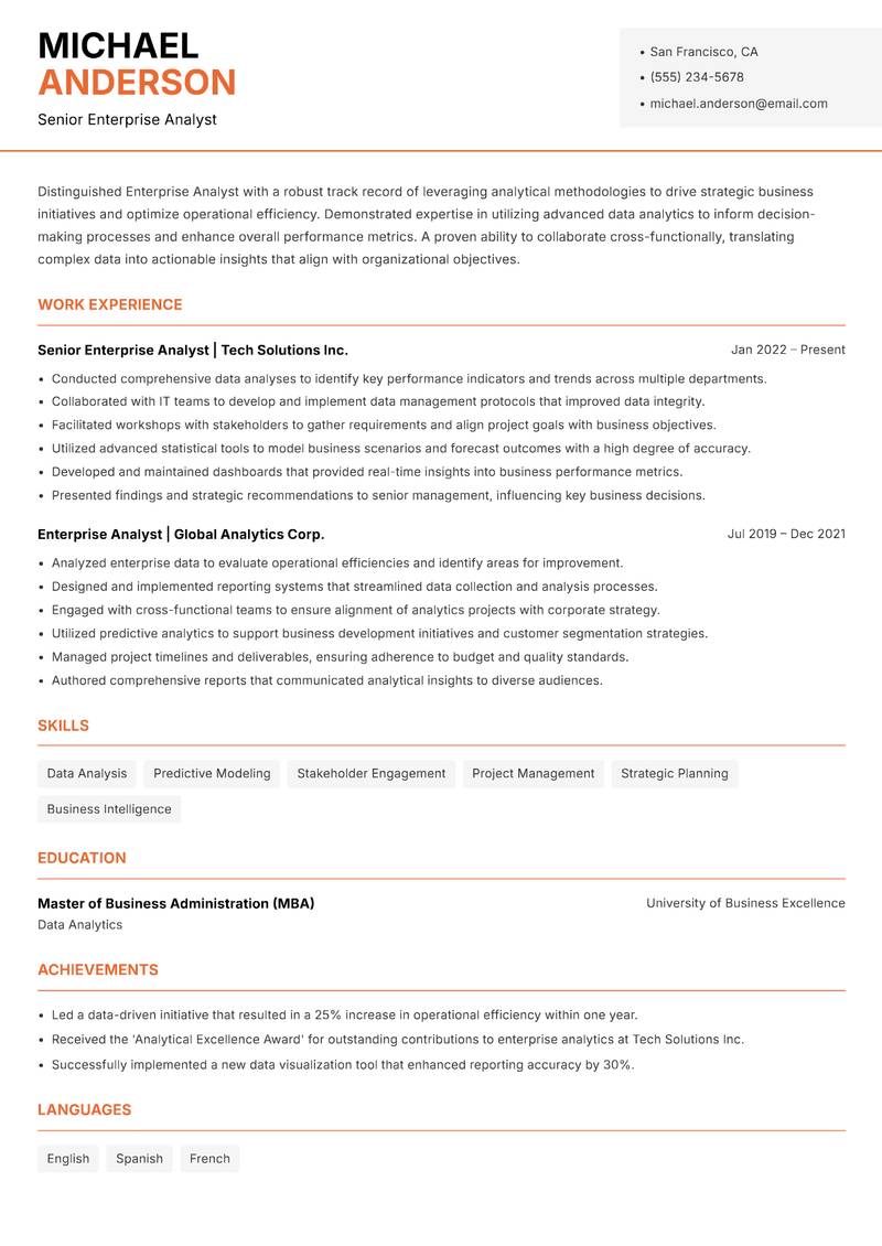 Enterprise Analyst Resume Template