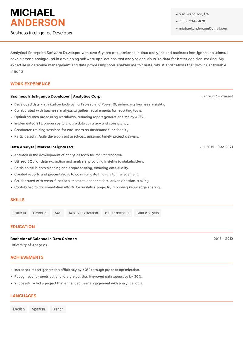 Enterprise Software Developer Resume Template
