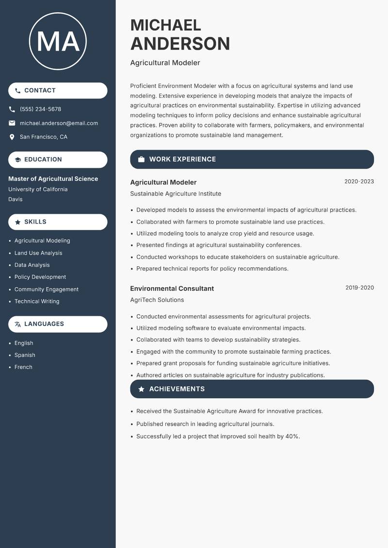 Environment Modeler Resume Preview Example