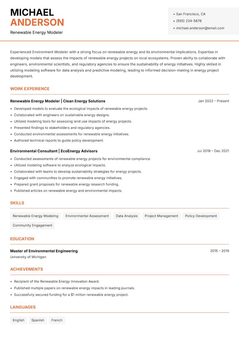 Environment Modeler Resume Template