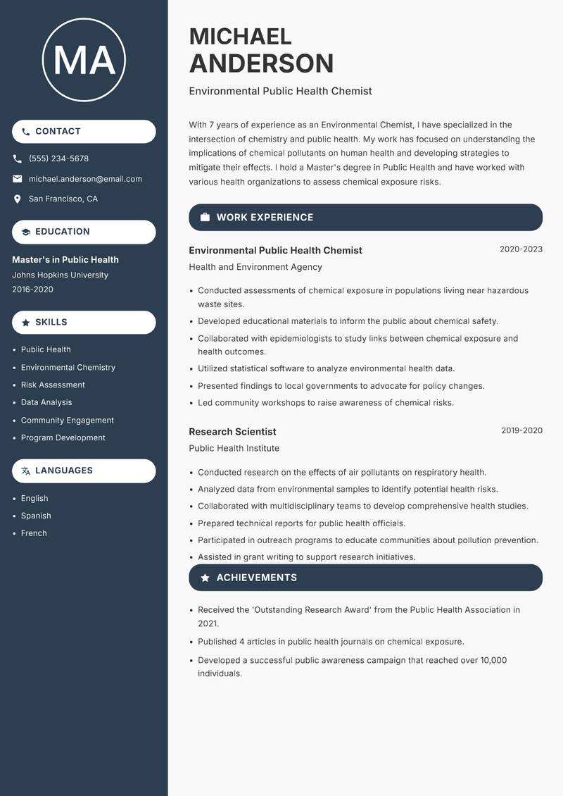 Environmental Chemist Resume Preview Example