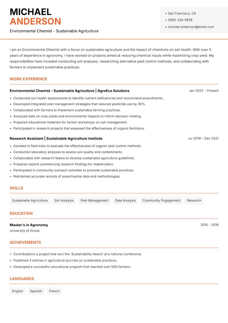 Environmental Chemist Resume Template