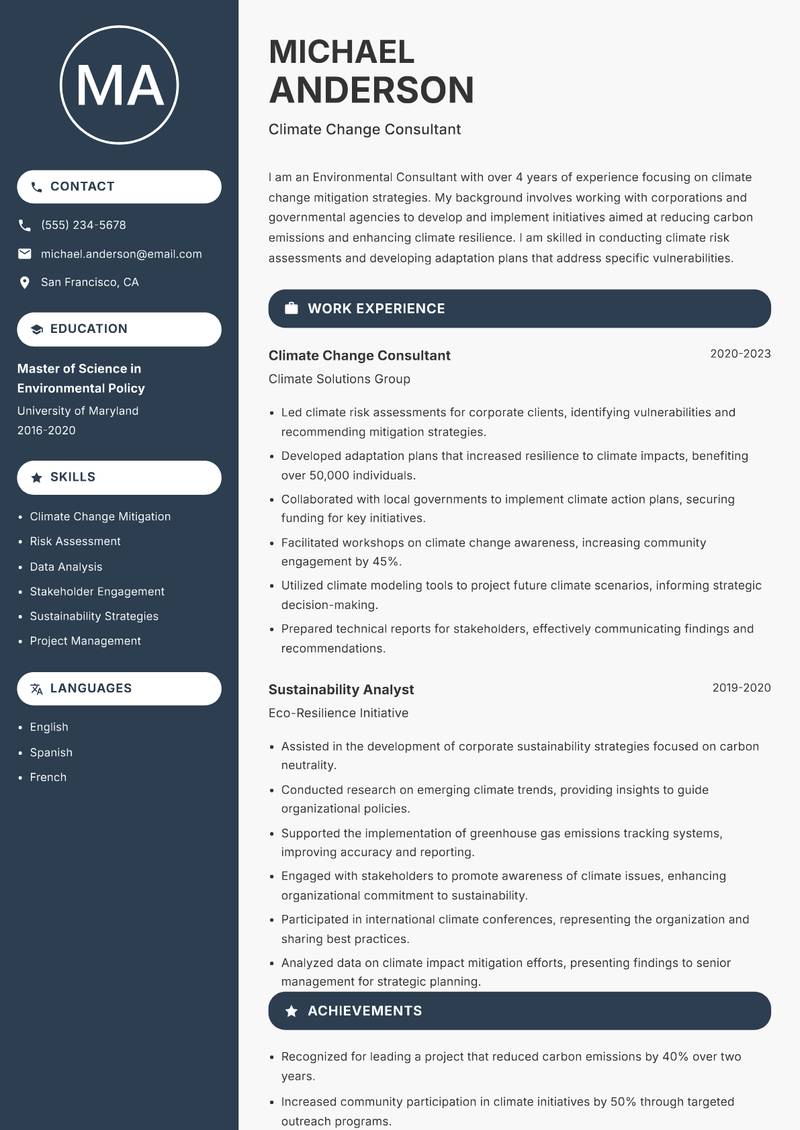 Environmental Consultant Resume Preview Example