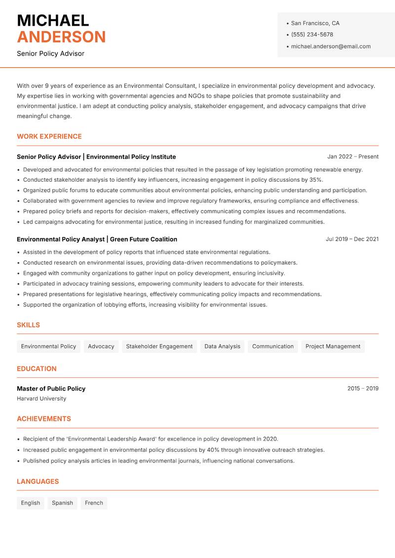 Environmental Consultant Resume Template