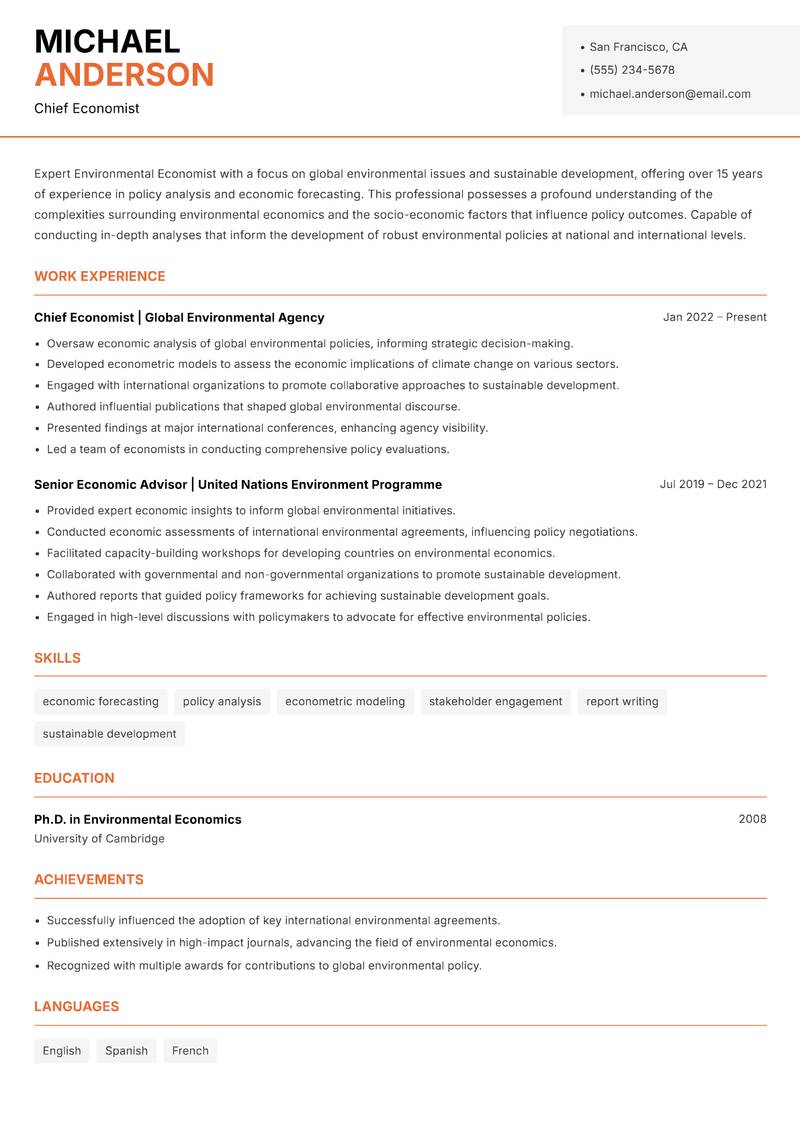 Environmental Economist Resume Template