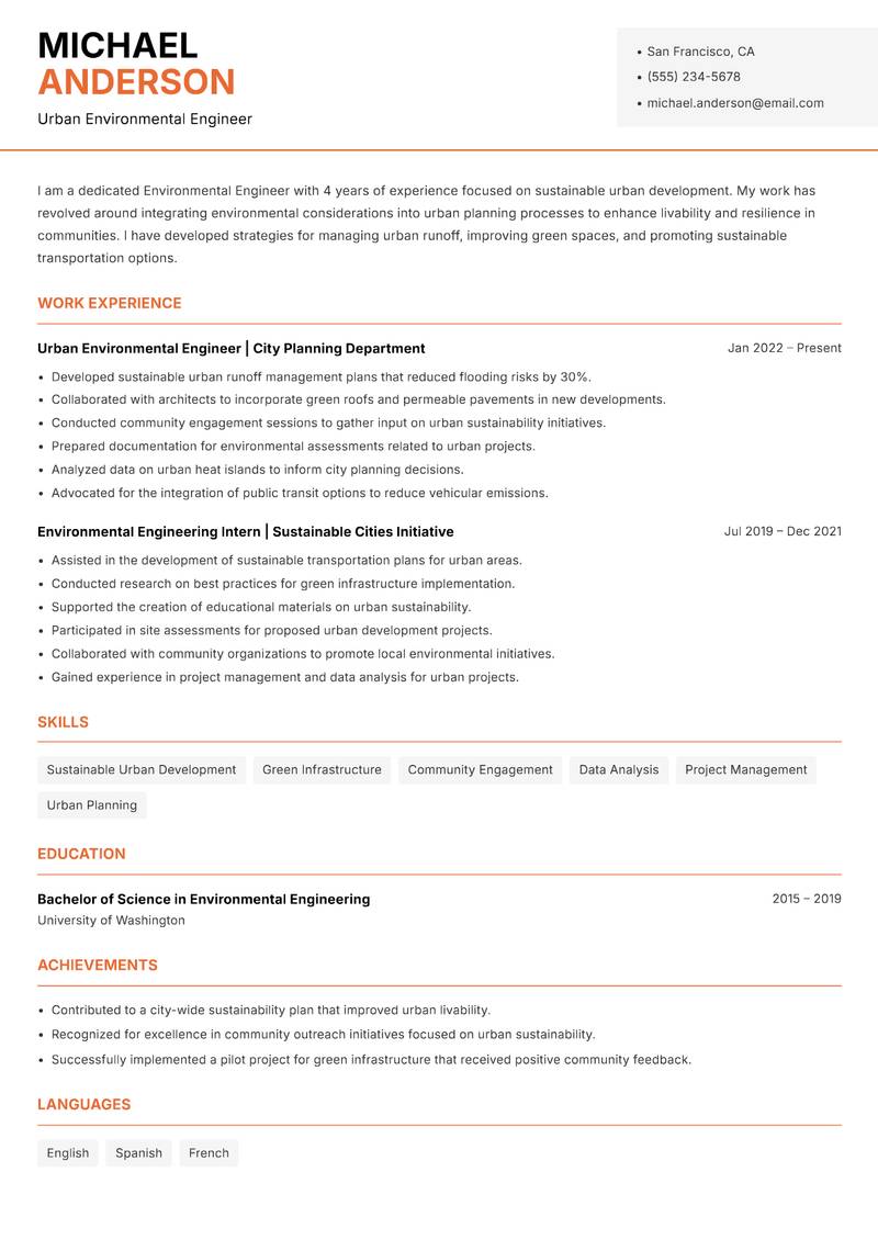 Environmental Engineer Resume Template