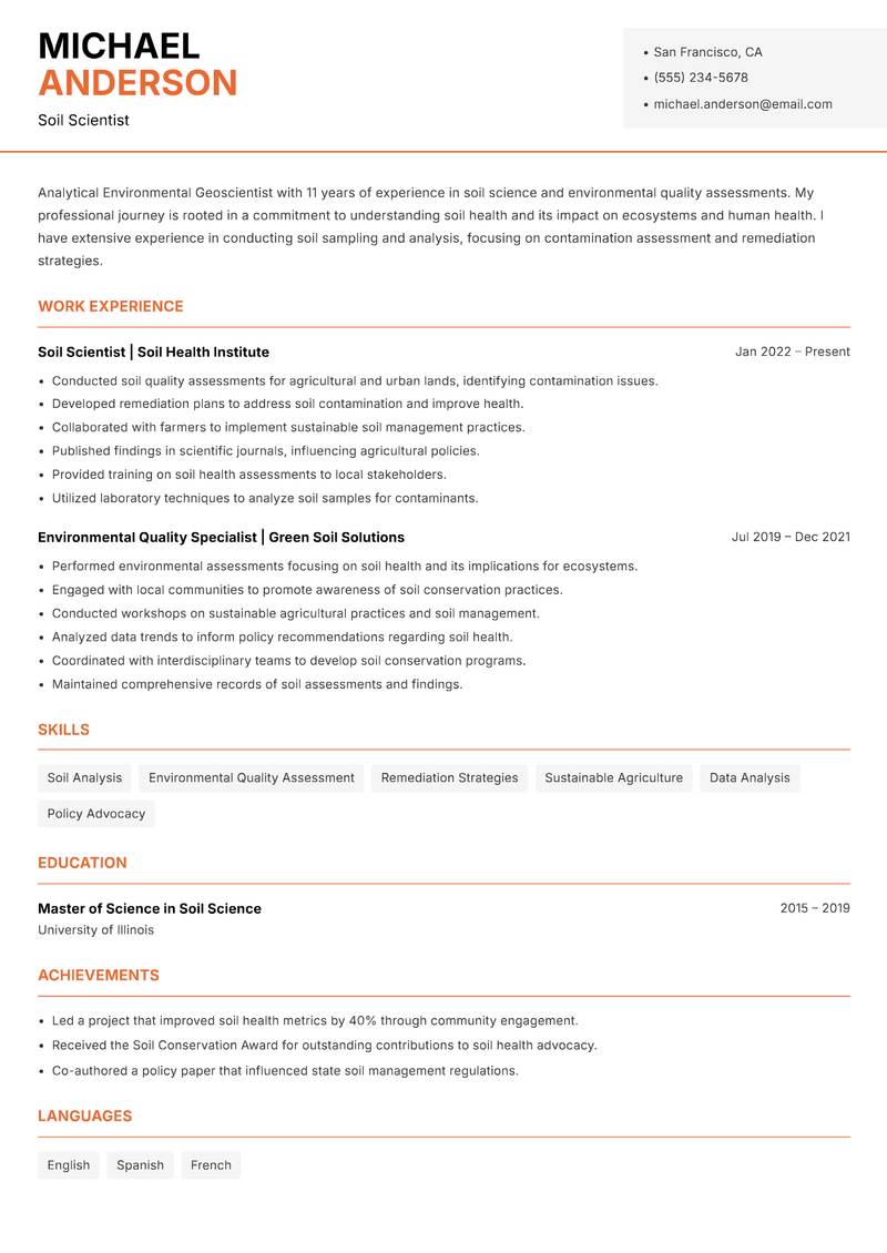 Environmental Geoscientist Resume Template