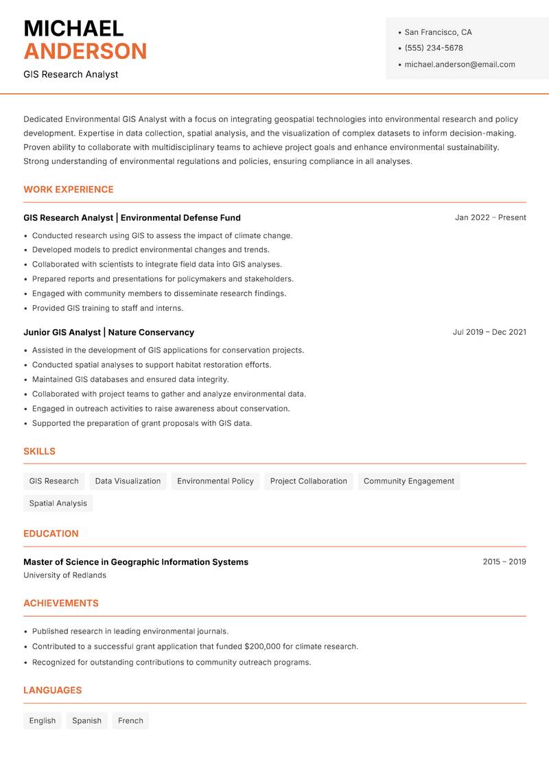 Environmental GIS Analyst Resume Template
