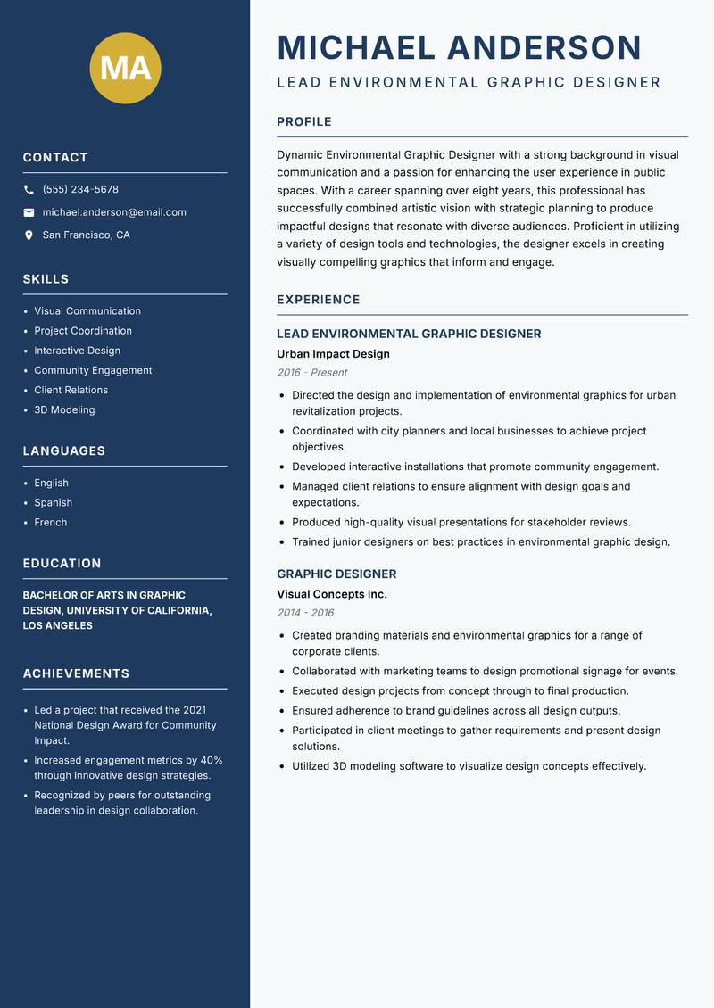 Environmental Graphic Designer Resume Preview Example