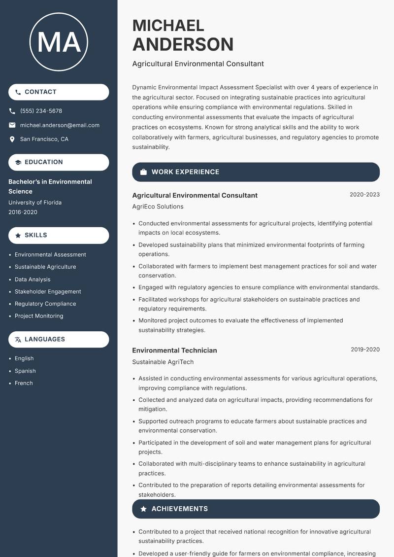 Environmental Impact Assessment Specialist Resume Preview Example
