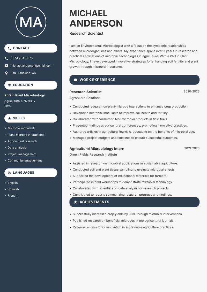 Environmental Microbiologist Resume Preview Example