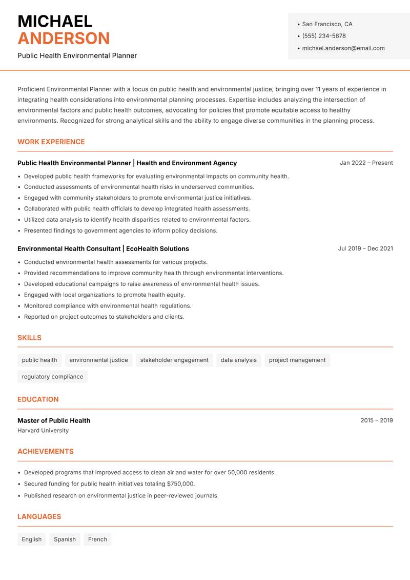 Environmental Planner Resume Template