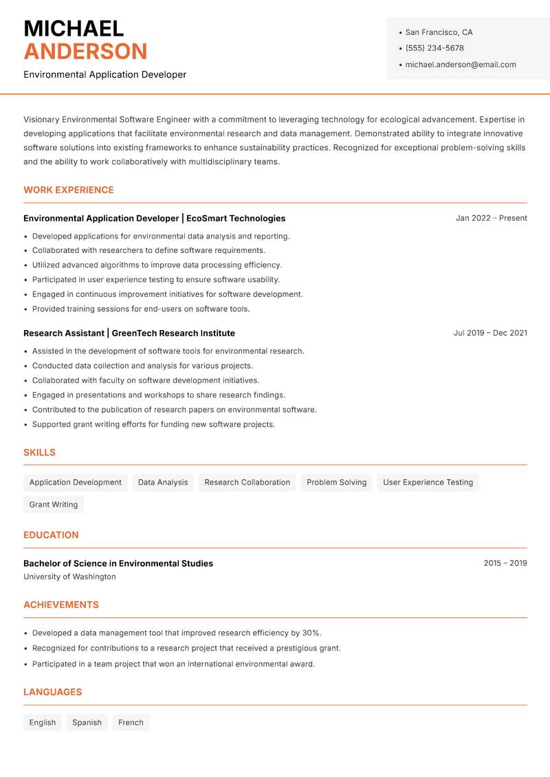 Environmental Software Engineer Resume Template