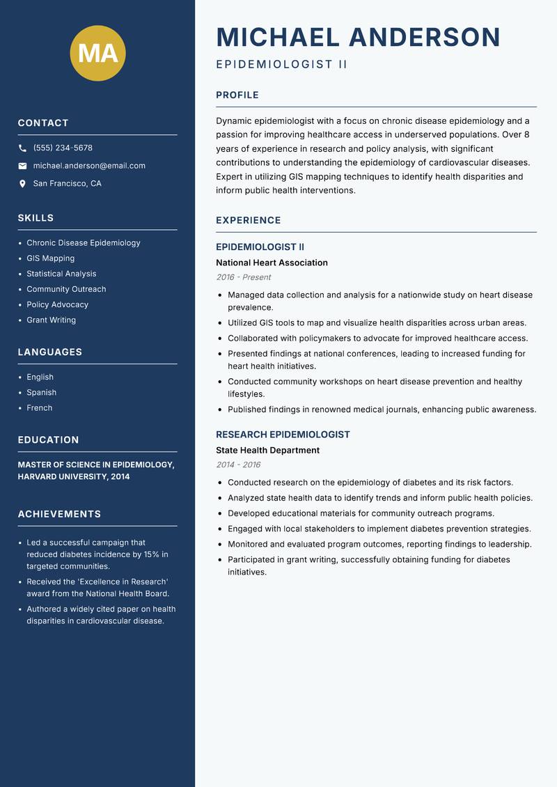 Epidemiologist Resume Preview Example