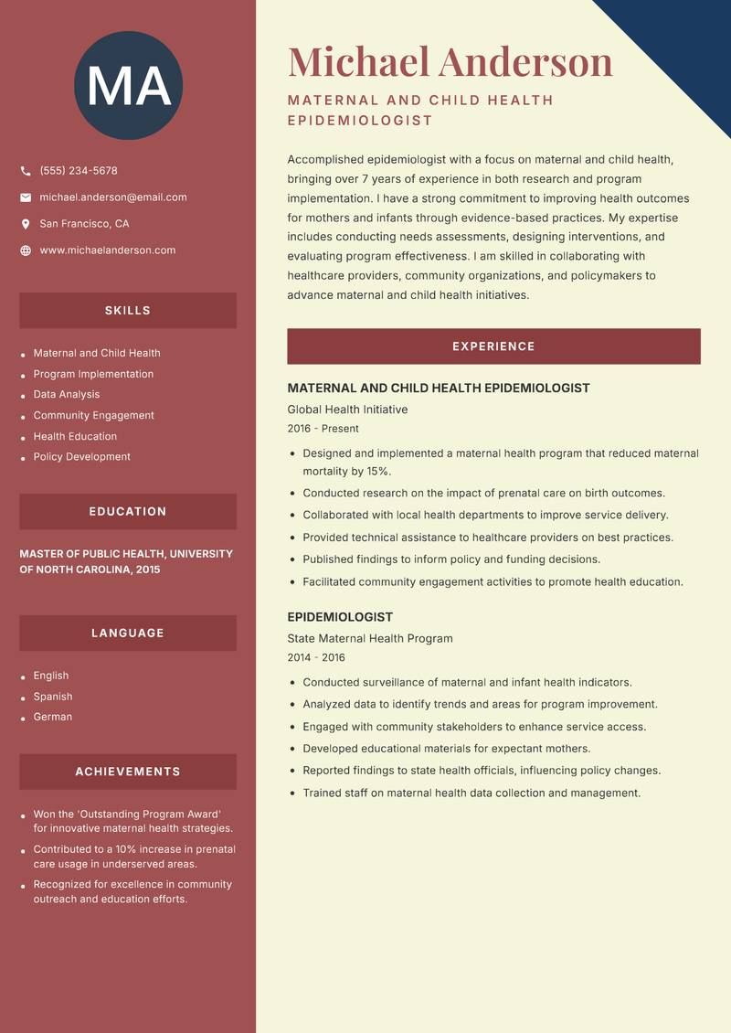 Epidemiologist Resume Preview Example