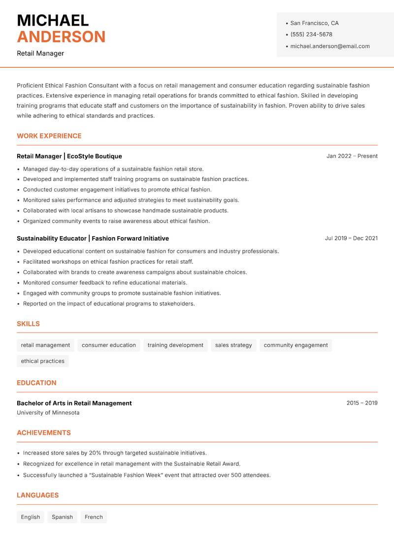 Ethical Fashion Consultant Resume Template