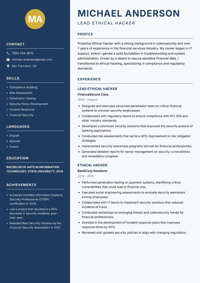 Ethical Hacker Resume Preview Example