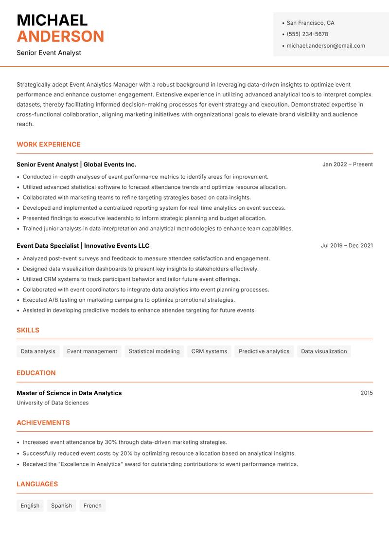 Event Analytics Manager Resume Template