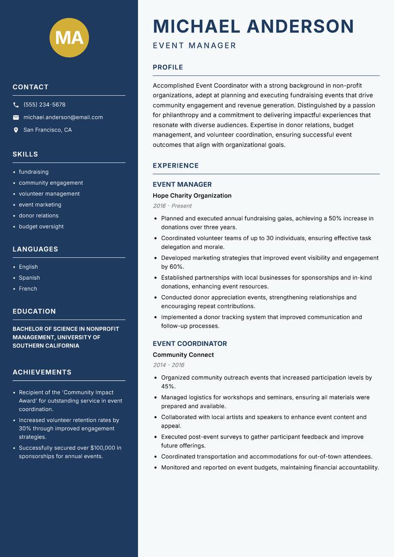 Event Coordinator Resume Preview Example