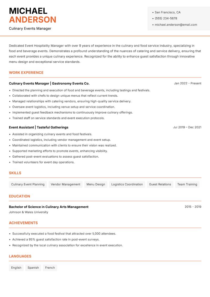 Event Hospitality Manager Resume Template