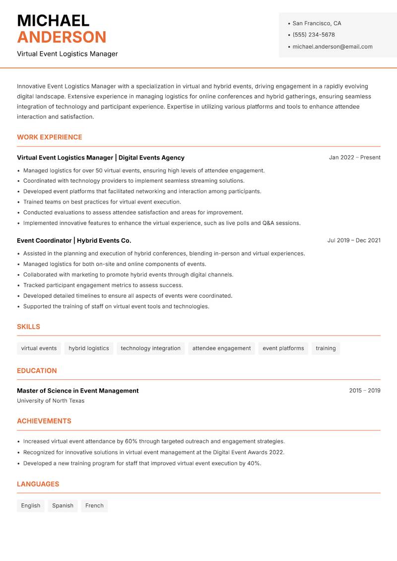 Event Logistics Manager Resume Template