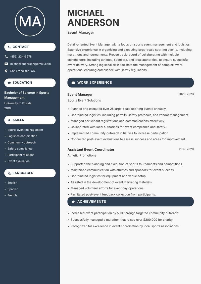 Event Manager Resume Preview Example