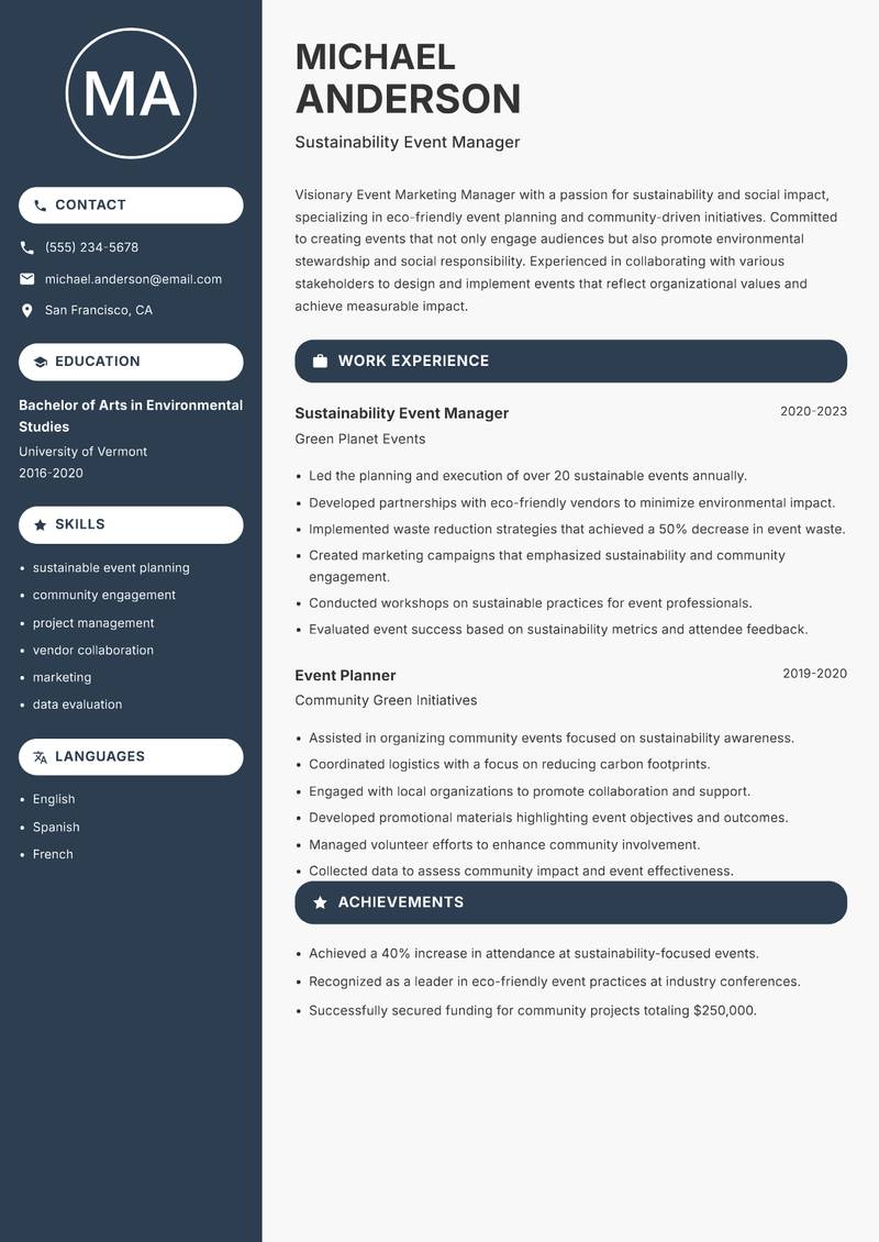 Event Marketing Manager Resume Preview Example