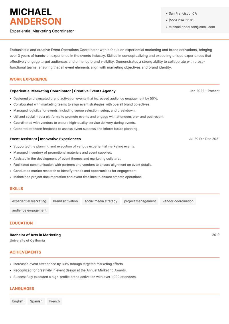 Event Operations Coordinator Resume Template